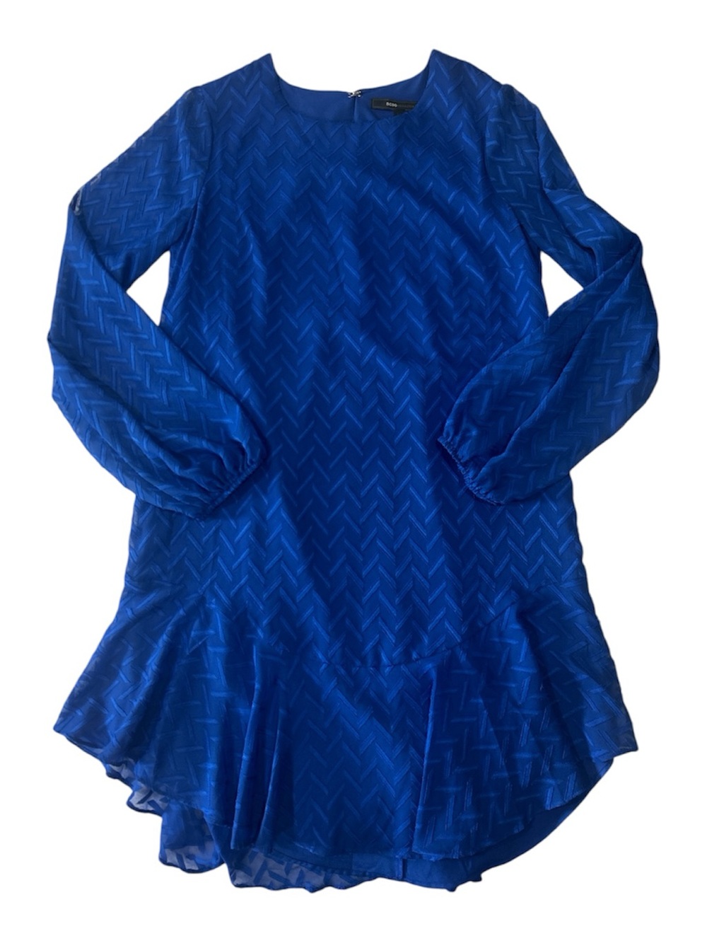 BCBG Maxazria Royal Blue Long Sleeve Ruffled Hem Dress Sz S